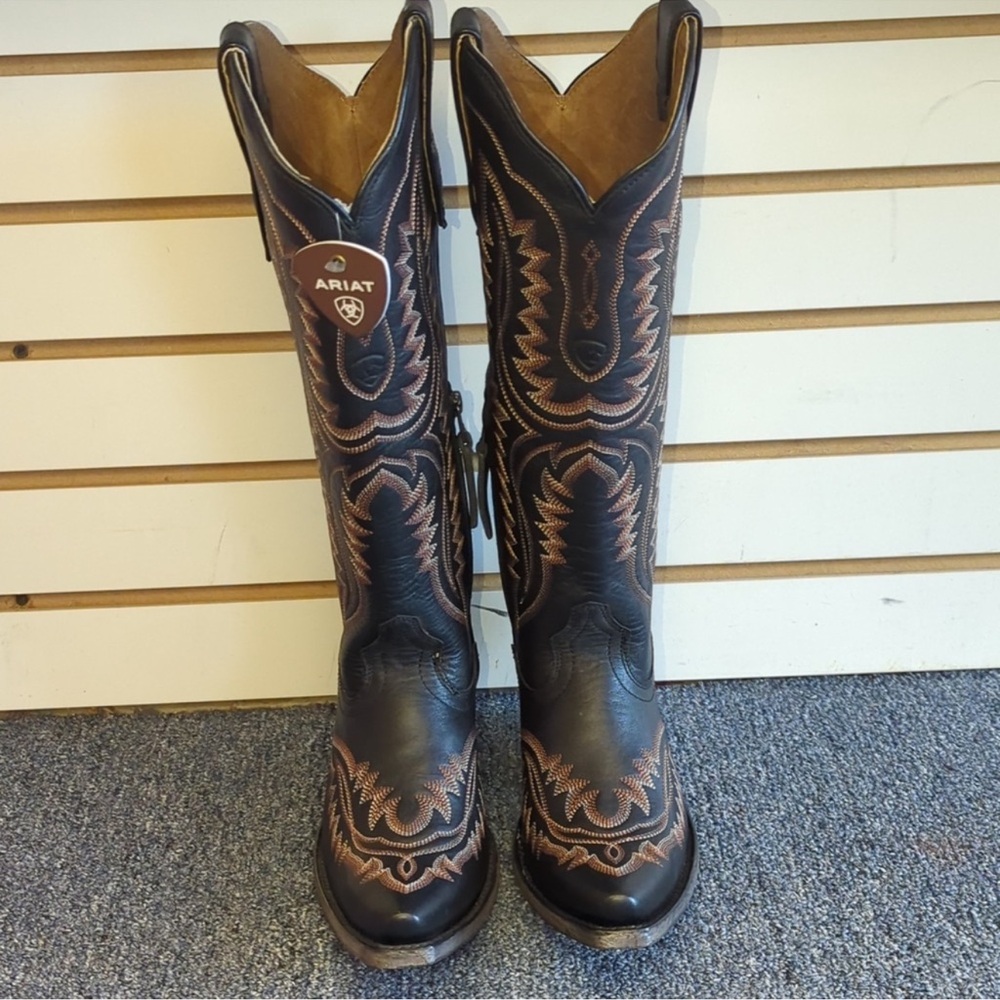 NWOT Ariat Casanova Brooklyn Black Tall Western Boots Cowboy Stitch Leather - Picture 7 of 10